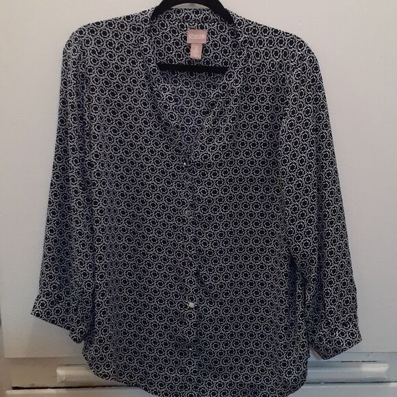 Chico's‎ Size 2 Blue patterned Blouse #388 - Picture 1 of 9